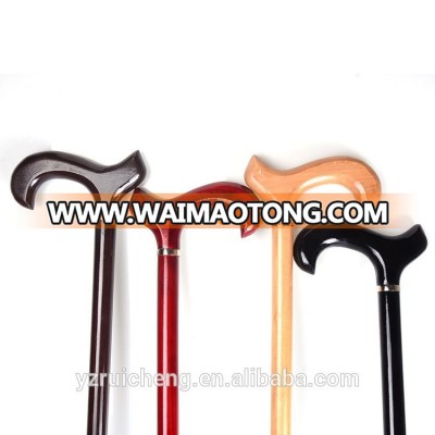 Four Colours Handmade Elbow Wooden Walking Stick Hand-carved Wood Walking Cane With Rubber Ground Safety Tip For Elderly